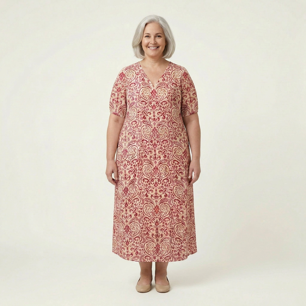 Effortless Maxi Dress for Women Tie-Neck Ikat-Print Tiered