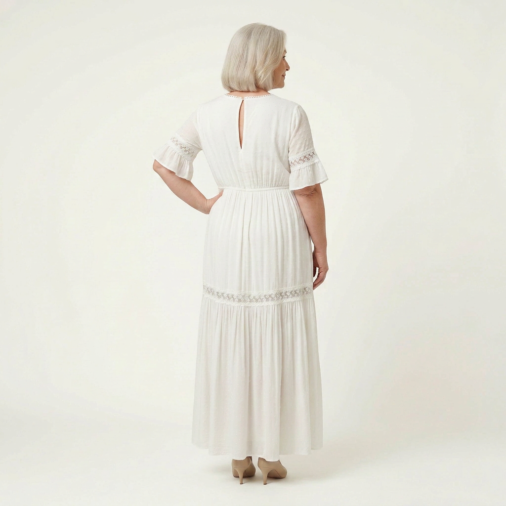 Effortless Maxi Dress for Women V-Neck Lace-Trim Flutter-Sleeve