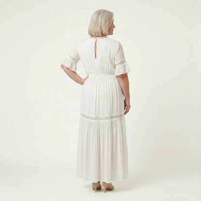 Effortless Maxi Dress for Women V-Neck Lace-Trim Flutter-Sleeve