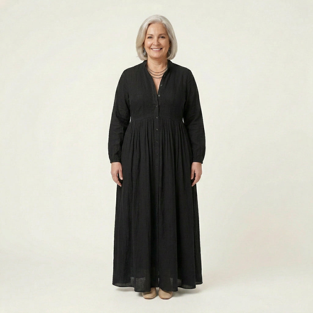Effortless Maxi Dress for Women Long-Sleeve Button-Front Linen