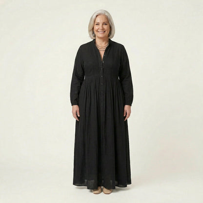 Effortless Maxi Dress for Women Long-Sleeve Button-Front Linen