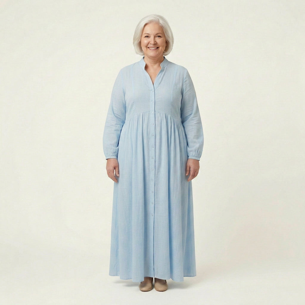 Effortless Maxi Dress for Women Long-Sleeve Button-Front Linen