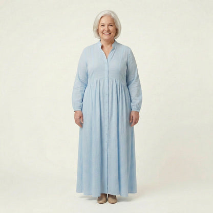 Effortless Maxi Dress for Women Long-Sleeve Button-Front Linen
