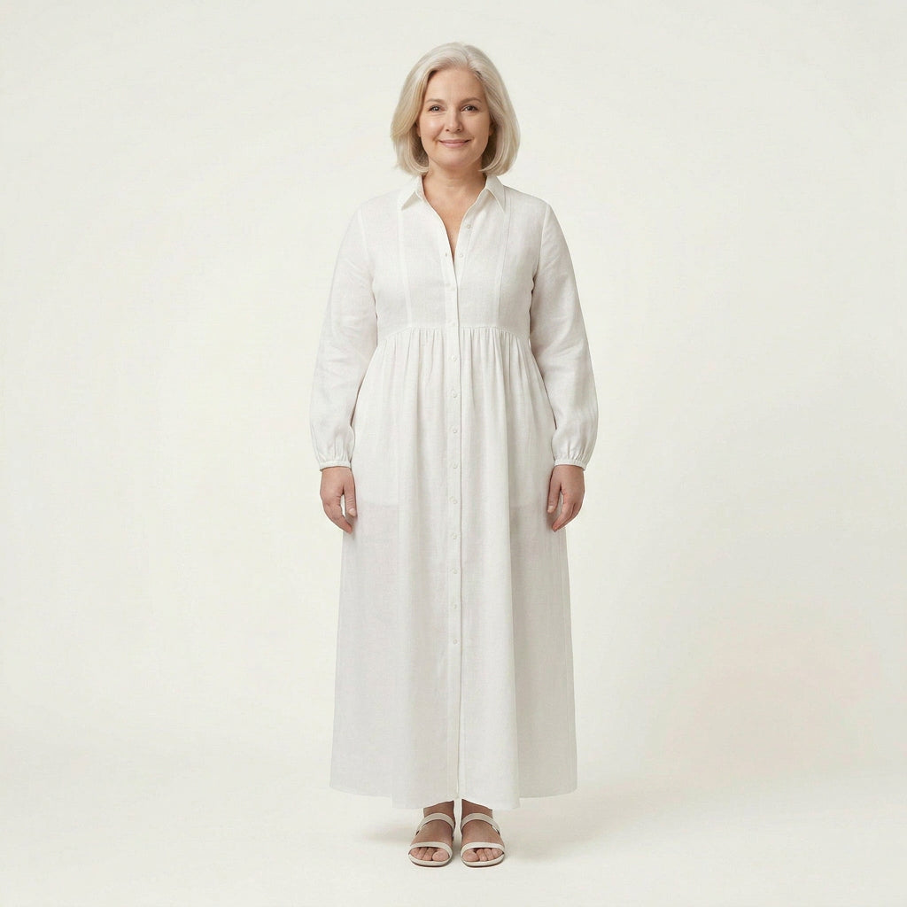 Effortless Maxi Dress for Women Long-Sleeve Button-Front Linen