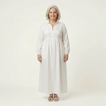 Effortless Maxi Dress for Women Long-Sleeve Button-Front Linen