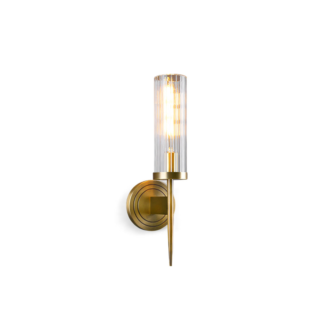 Fluted Clear Glass Wall Sconce with Brass Finial