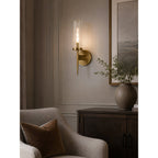 Fluted Clear Glass Wall Sconce with Brass Finial