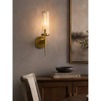 Fluted Clear Glass Wall Sconce with Brass Finial