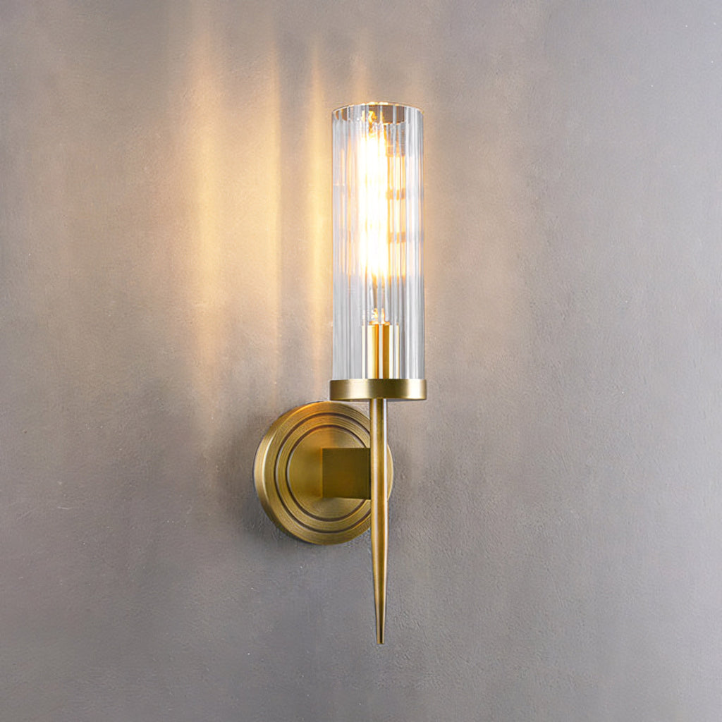 Fluted Clear Glass Wall Sconce with Brass Finial