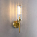 Fluted Clear Glass Wall Sconce with Brass Finial