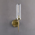 Fluted Clear Glass Wall Sconce with Brass Finial