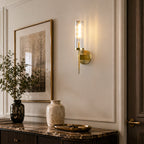 Fluted Clear Glass Wall Sconce with Brass Finial