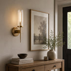 Fluted Clear Glass Wall Sconce with Brass Finial