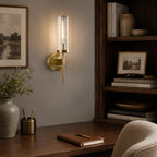 Fluted Clear Glass Wall Sconce with Brass Finial