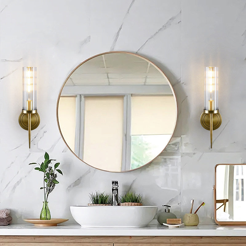 Fluted Clear Glass Wall Sconce with Brass Finial