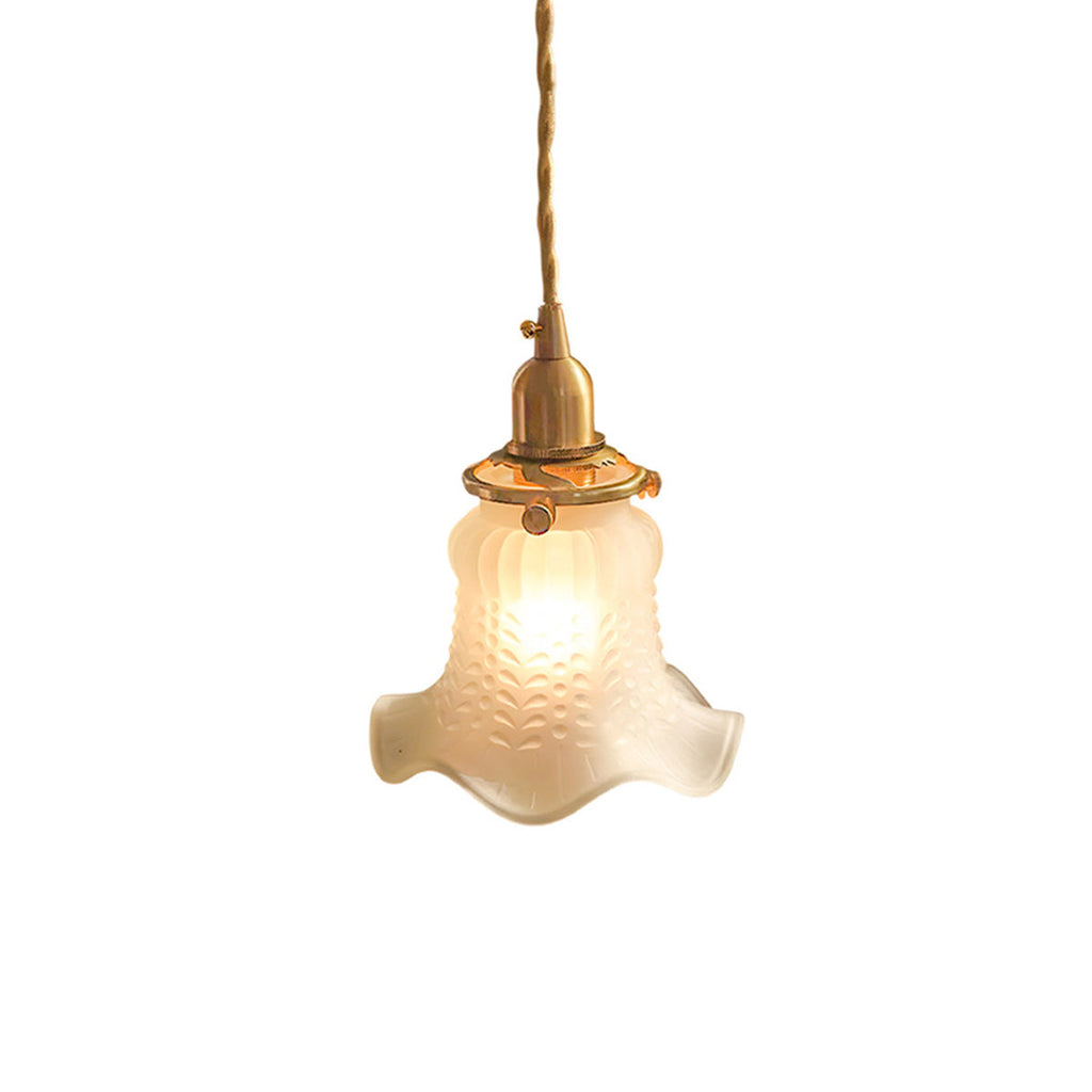 Flower-Shaped Glass Pendant Light with Brass Frame