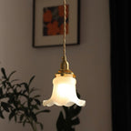 Flower-Shaped Glass Pendant Light with Brass Frame