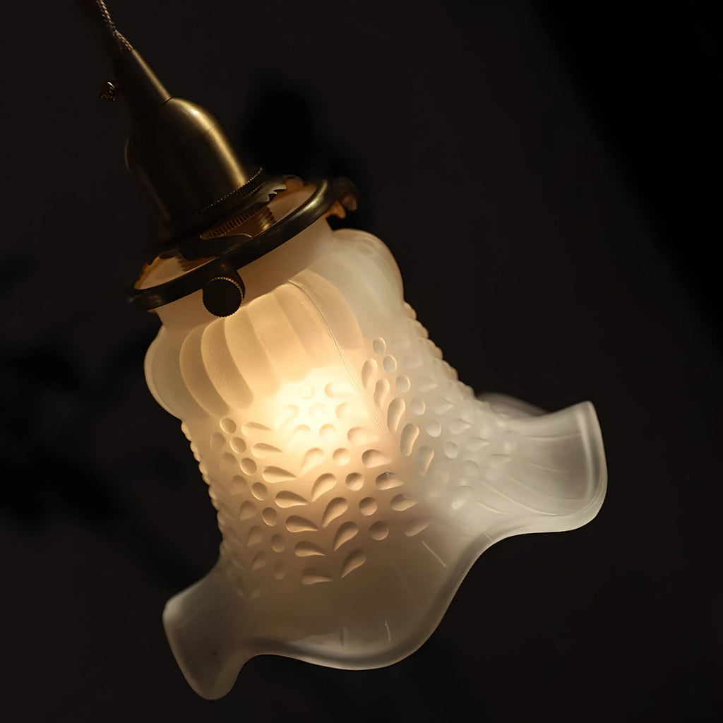 Flower-Shaped Glass Pendant Light with Brass Frame