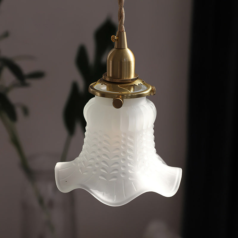 Flower-Shaped Glass Pendant Light with Brass Frame