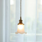Flower-Shaped Glass Pendant Light with Brass Frame