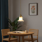 Flower-Shaped Glass Pendant Light with Brass Frame