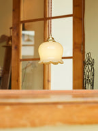 Vintage Brass Petal Glass Pendant Light 1-Light