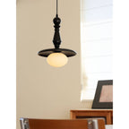 Turned Wood Spindle Pendant with Frosted Glass Globe