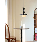 Turned Wood Spindle Pendant with Frosted Glass Globe