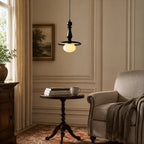 Turned Wood Spindle Pendant with Frosted Glass Globe