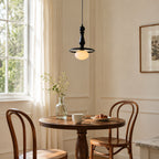 Turned Wood Spindle Pendant with Frosted Glass Globe