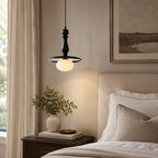 Turned Wood Spindle Pendant with Frosted Glass Globe