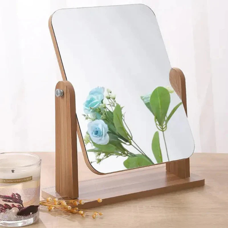 Vanity Mirror Medium-Density Fiberboard Frame 360 Degree Rotation Tabletop Mirror