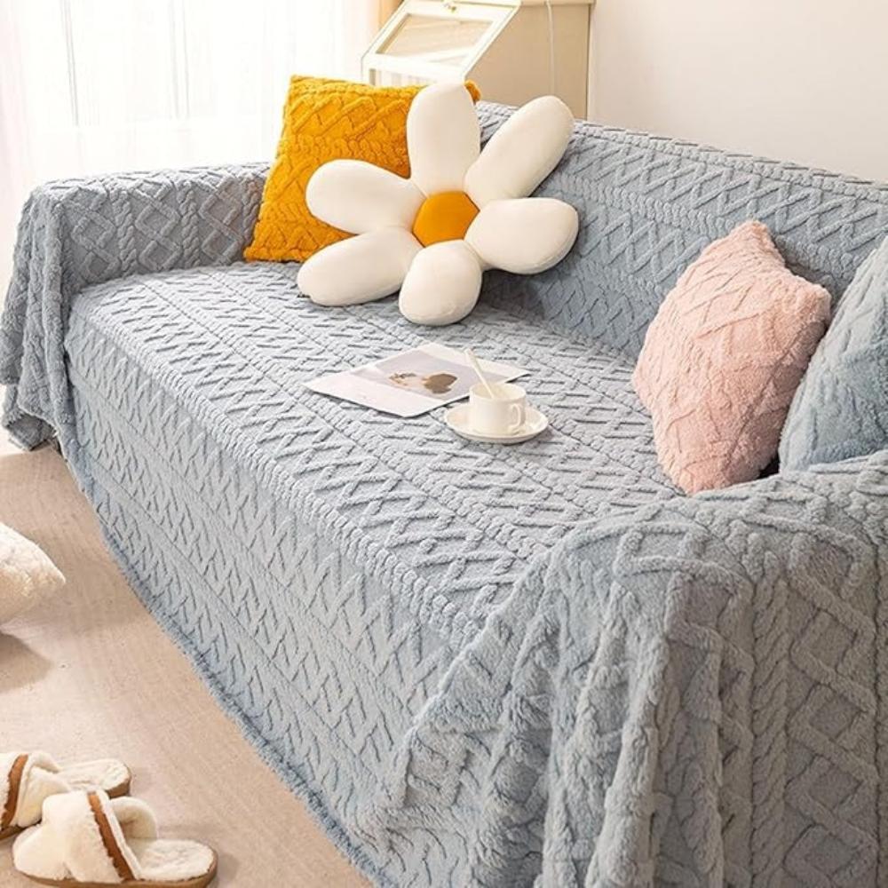 VeloursNest: Sofa Cover Made of Luxurious Cashmere with Sherpa Look & Jacquard Design – for Couch & Lounge