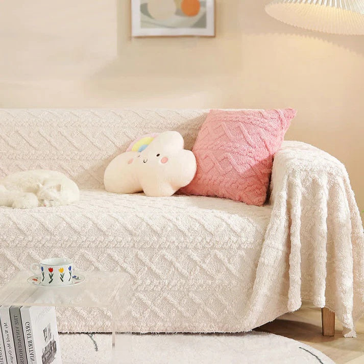 VeloursNest: Sofa Cover Made of Luxurious Cashmere with Sherpa Look & Jacquard Design – for Couch & Lounge