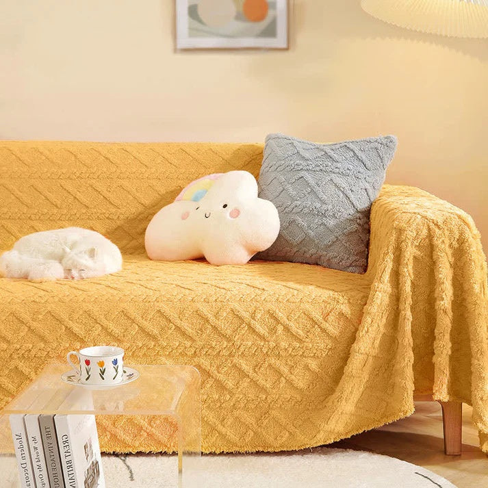VeloursNest: Sofa Cover Made of Luxurious Cashmere with Sherpa Look & Jacquard Design – for Couch & Lounge
