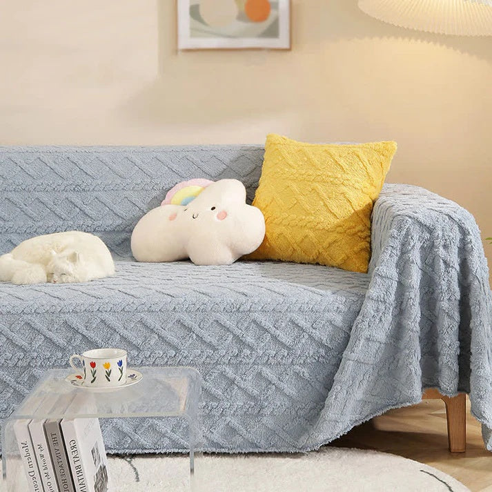 VeloursNest: Sofa Cover Made of Luxurious Cashmere with Sherpa Look & Jacquard Design – for Couch & Lounge
