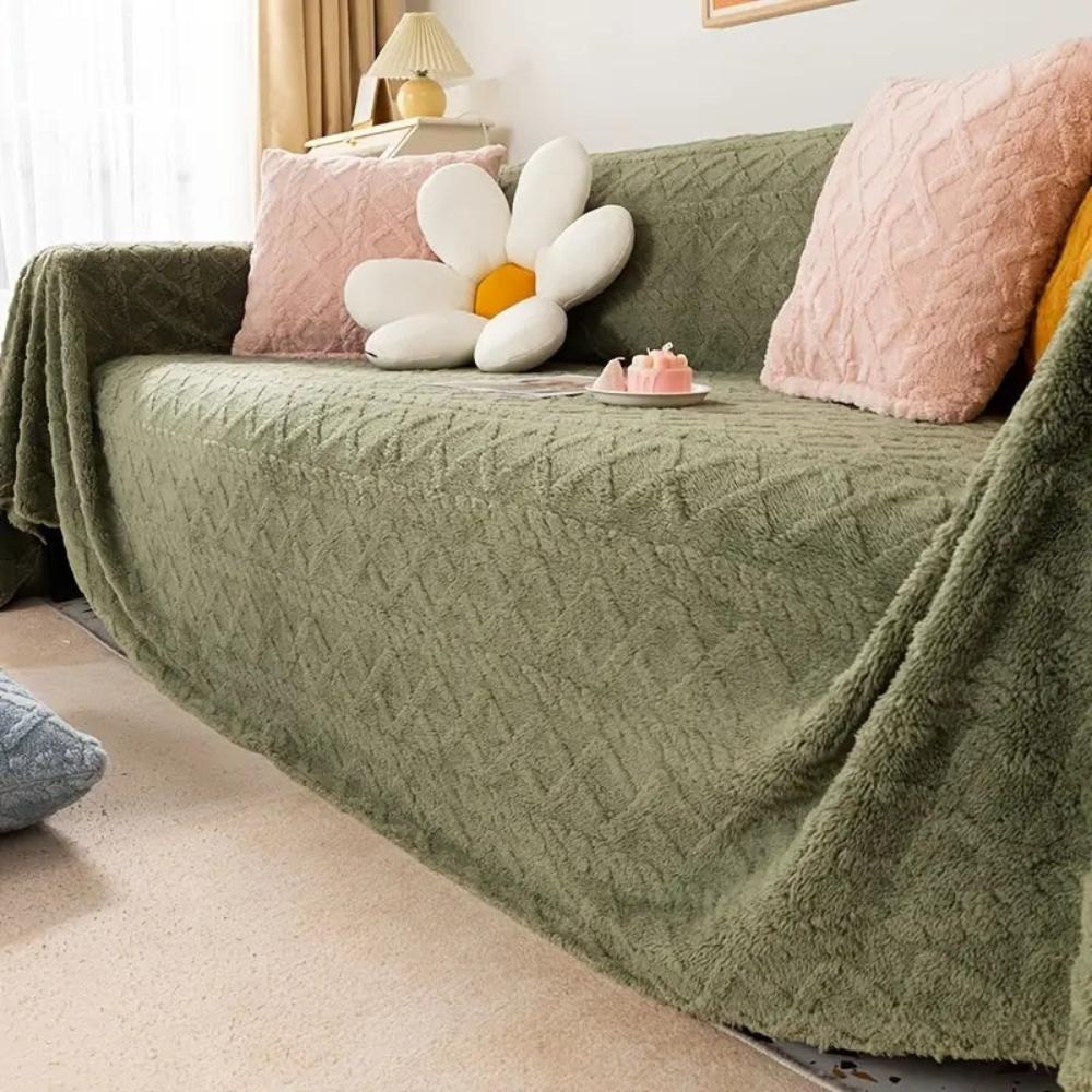VeloursNest: Sofa Cover Made of Luxurious Cashmere with Sherpa Look & Jacquard Design – for Couch & Lounge