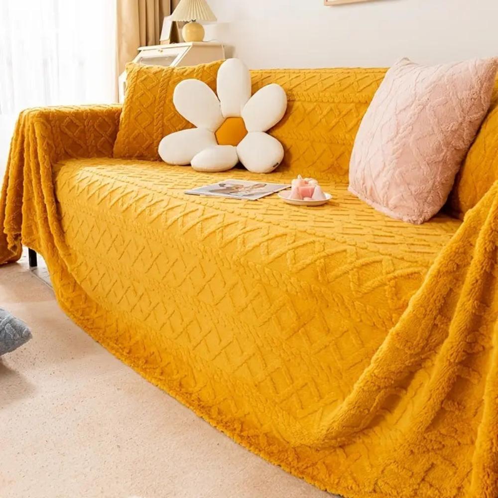 VeloursNest: Sofa Cover Made of Luxurious Cashmere with Sherpa Look & Jacquard Design – for Couch & Lounge