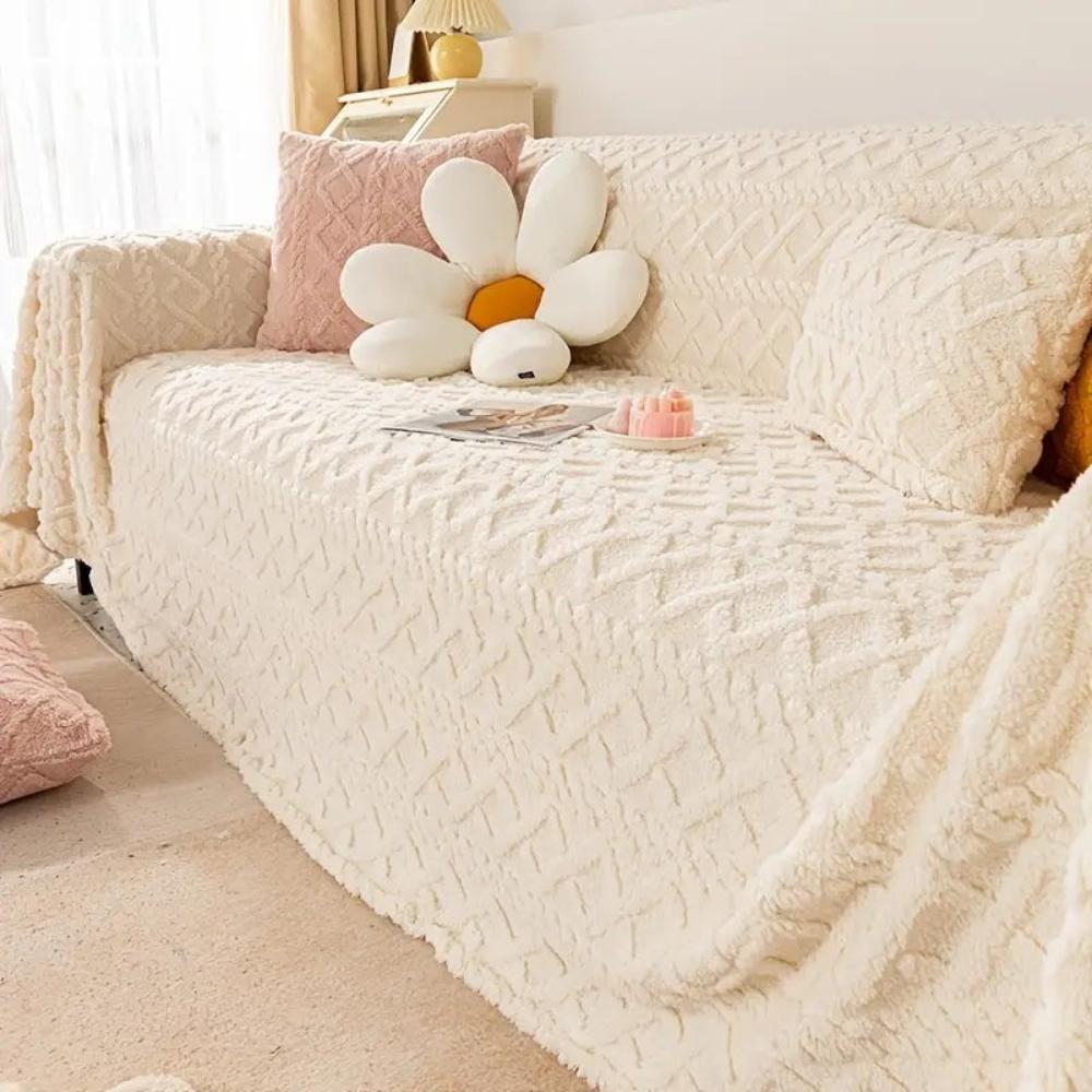 VeloursNest: Sofa Cover Made of Luxurious Cashmere with Sherpa Look & Jacquard Design – for Couch & Lounge