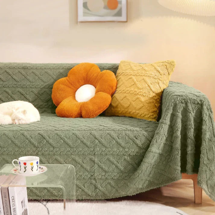 VeloursNest: Sofa Cover Made of Luxurious Cashmere with Sherpa Look & Jacquard Design – for Couch & Lounge