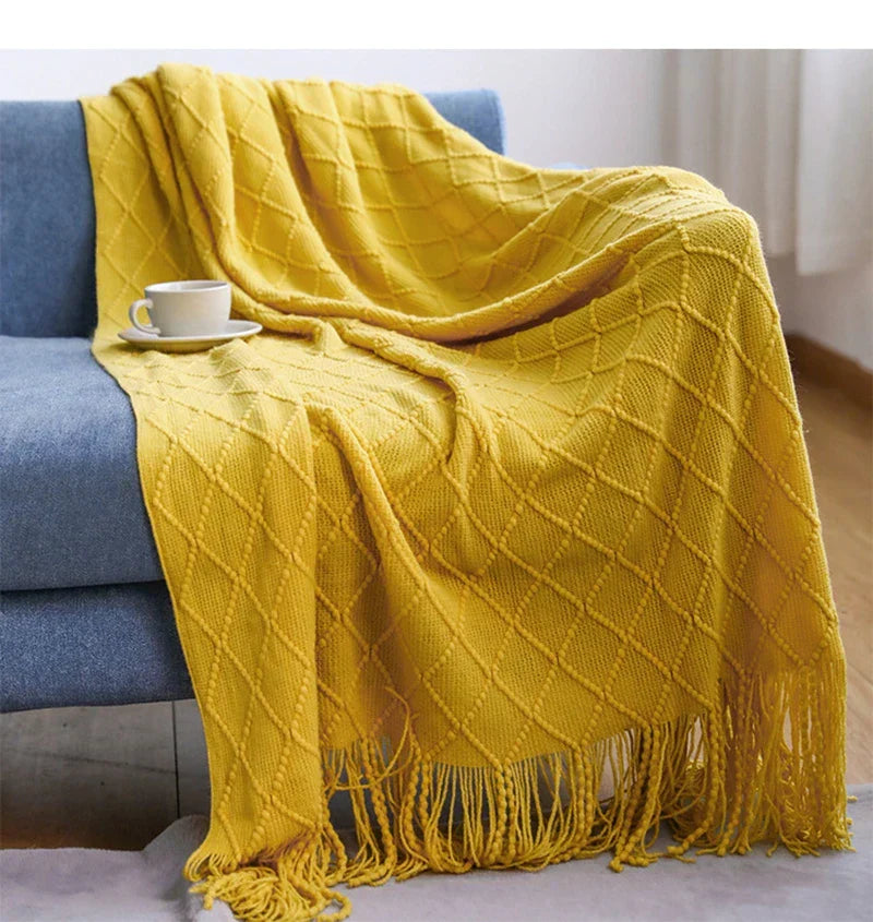VeluCasa: Boho Luxury Knit Blanket – Chunky Blanket for Bedroom & Sofa