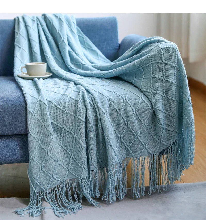 VeluCasa: Boho Luxury Knit Blanket – Chunky Blanket for Bedroom & Sofa