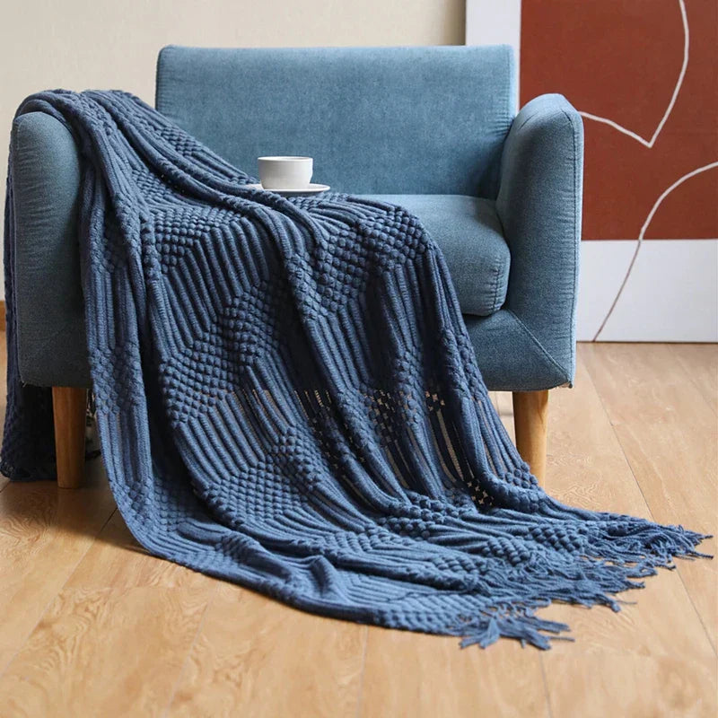 VeluCasa: Boho Luxury Knit Blanket – Chunky Blanket for Bedroom & Sofa