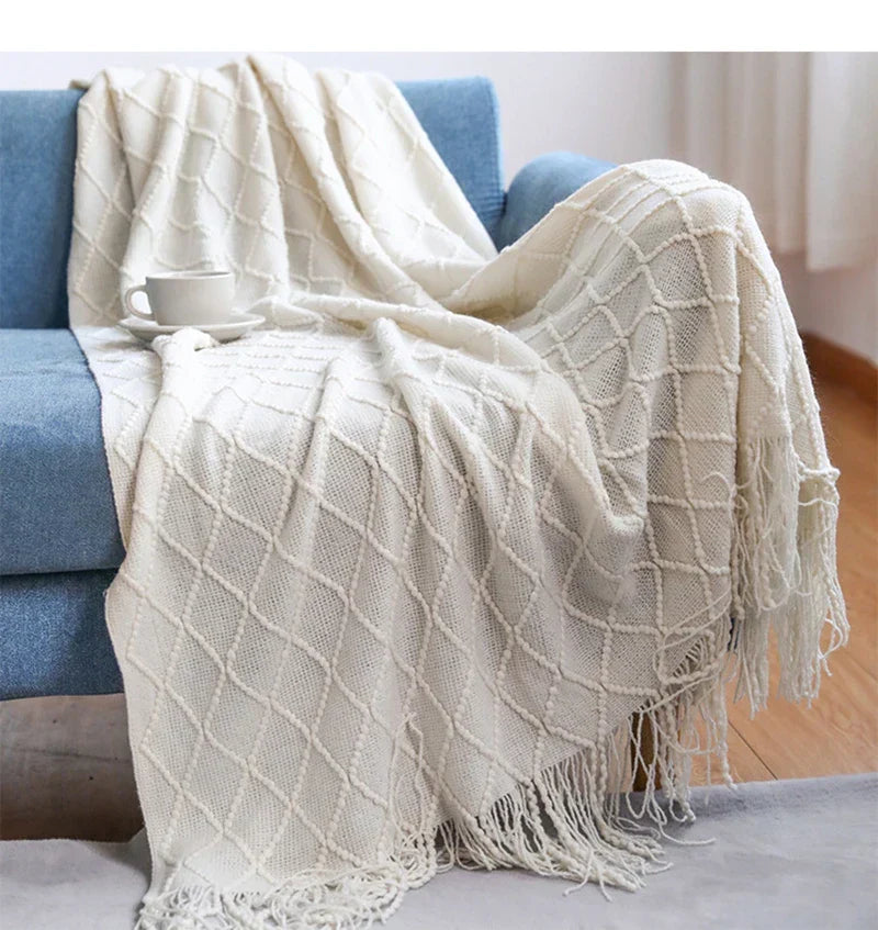 VeluCasa: Boho Luxury Knit Blanket – Chunky Blanket for Bedroom & Sofa