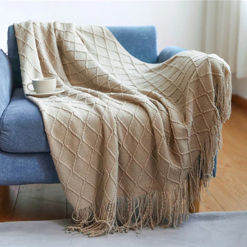 VeluCasa: Boho Luxury Knit Blanket – Chunky Blanket for Bedroom & Sofa