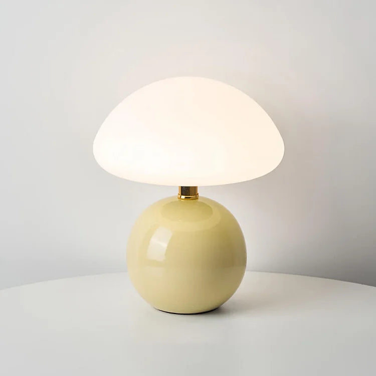 Velumière: Cream Mushroom Table Lamp – Retro Light for Bedroom & Living Room