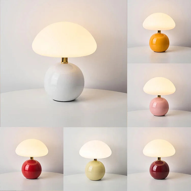 Velumière: Cream Mushroom Table Lamp – Retro Light for Bedroom & Living Room