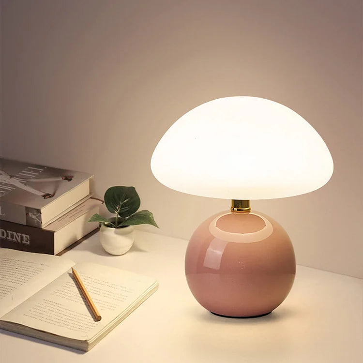 Velumière: Cream Mushroom Table Lamp – Retro Light for Bedroom & Living Room