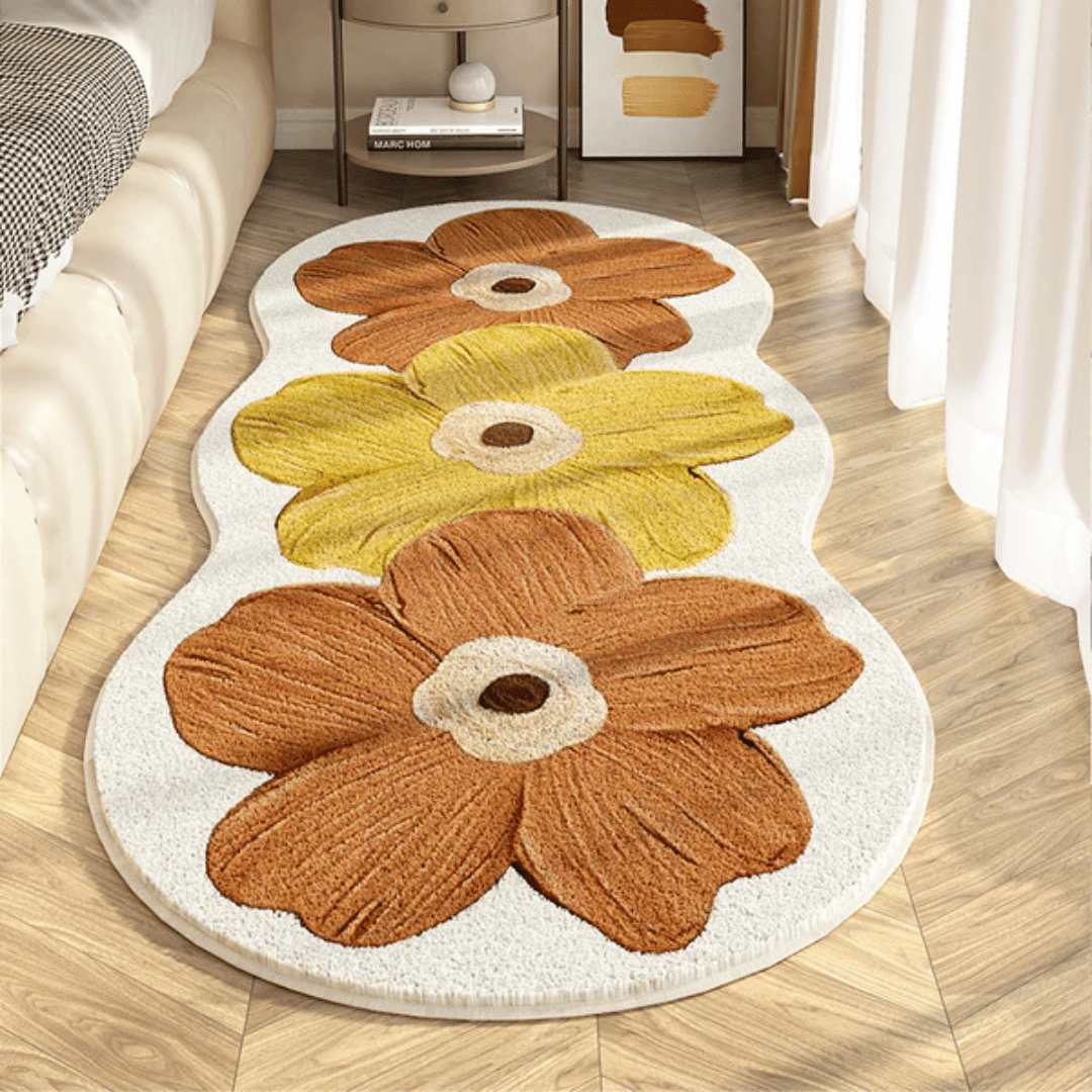 Floral Runner Rug Plush Microfiber Non Slip Oversized Flower Pattern