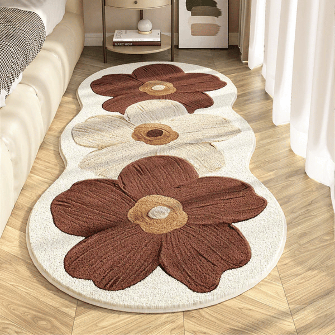 Floral Runner Rug Plush Microfiber Non Slip Oversized Flower Pattern